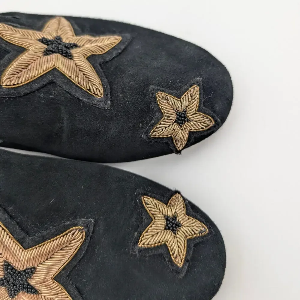 Michael Kors Natasha Suede Gold Star Loafers Women's Black Size US6.5M EU36.5